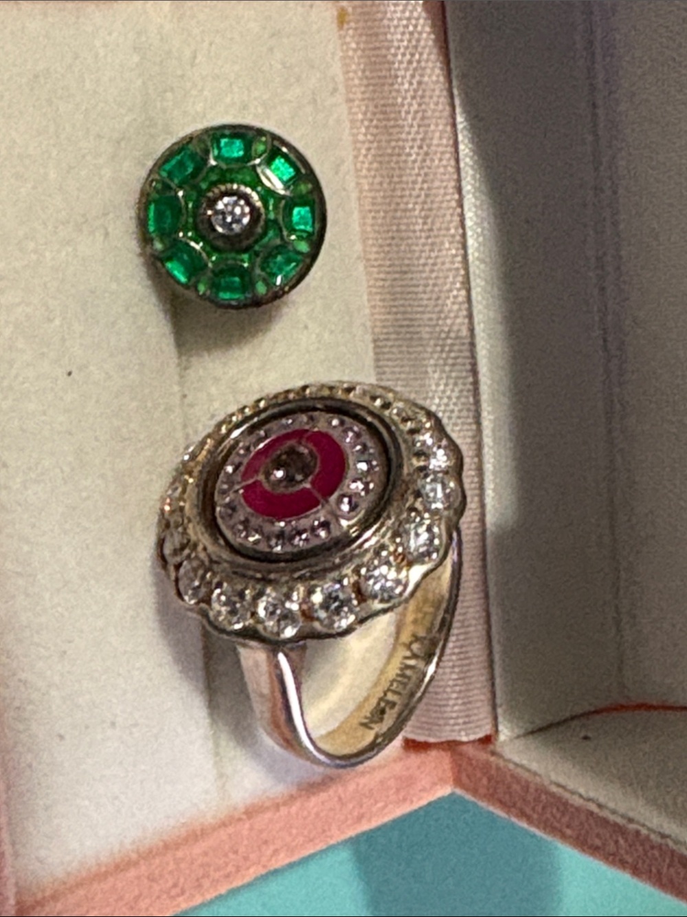 Sterling Silver Sz 8 Ring with 2 interchangeable Jewel Pops KAMeleon Co. 41A